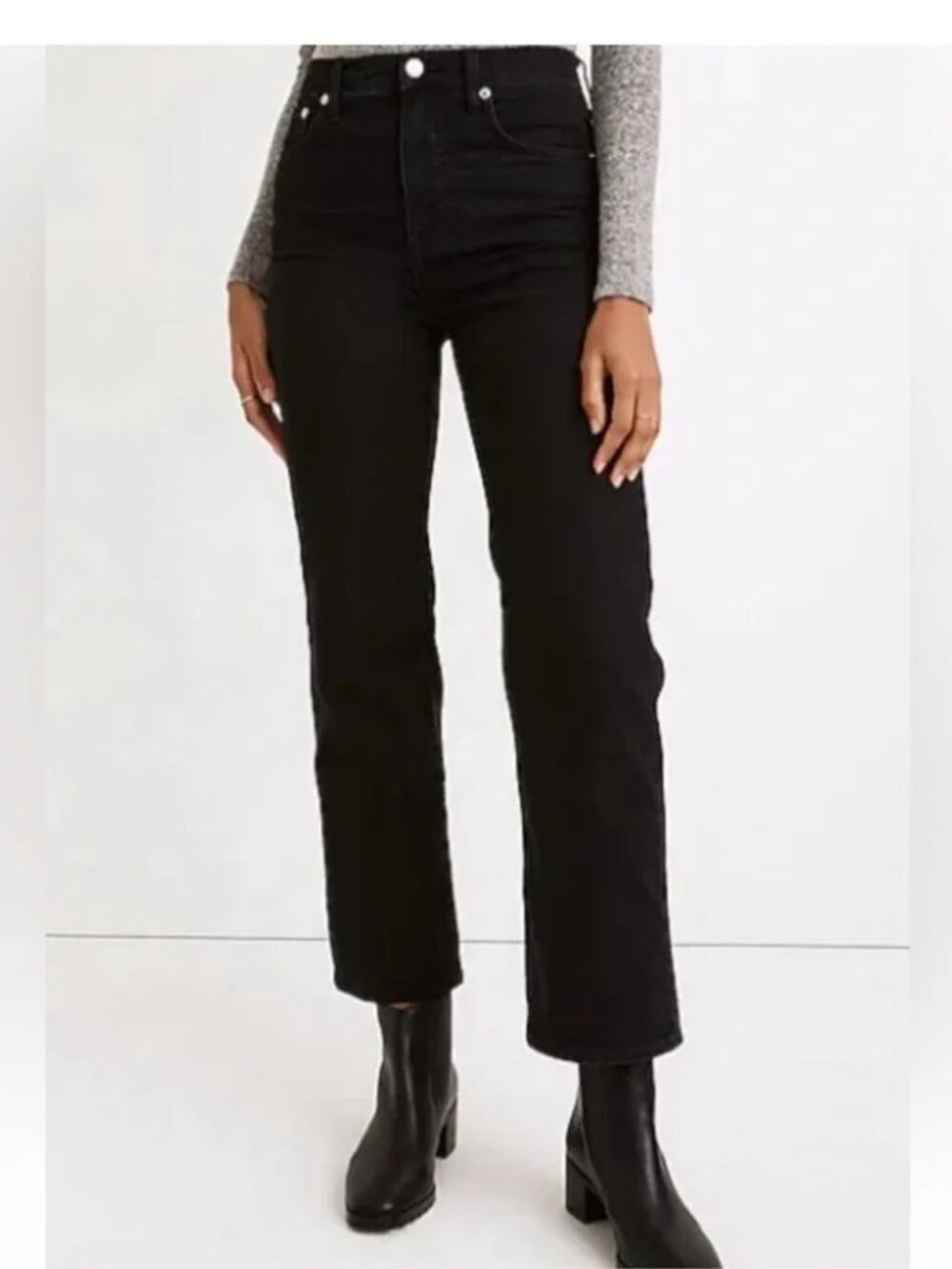 NEW NWT! MADEWELL SLIM WIDE-LEG CROP JEANS STRETCH DENIM HIGH RISE BLACK sz 24
